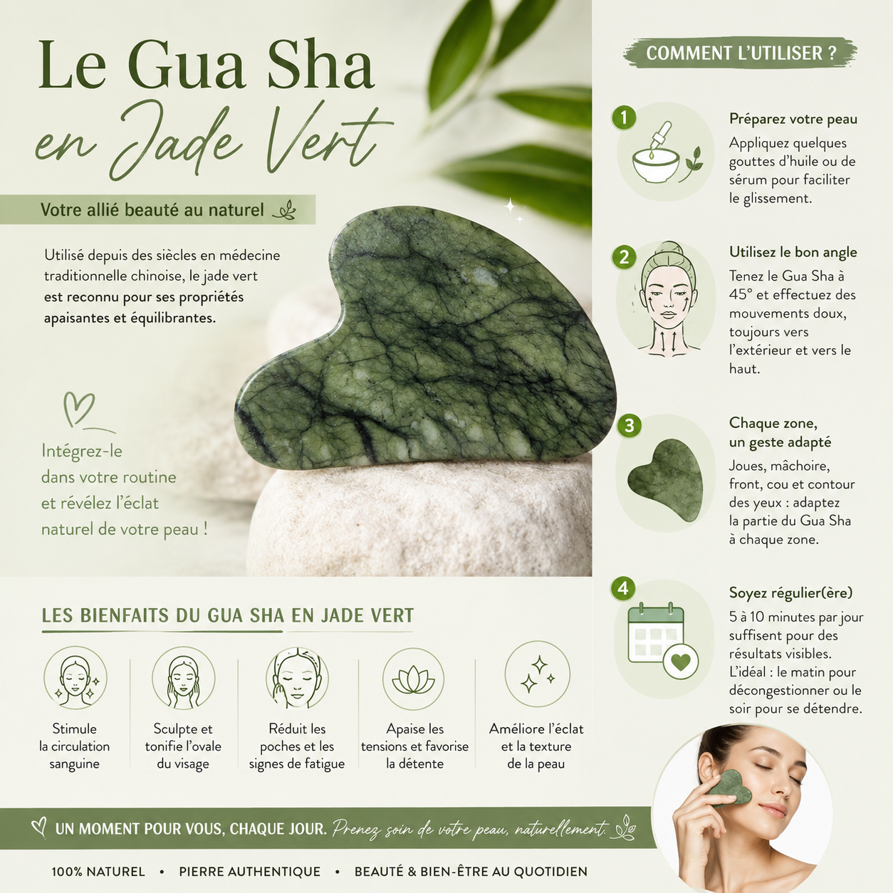 Gua Sha en Jade vert